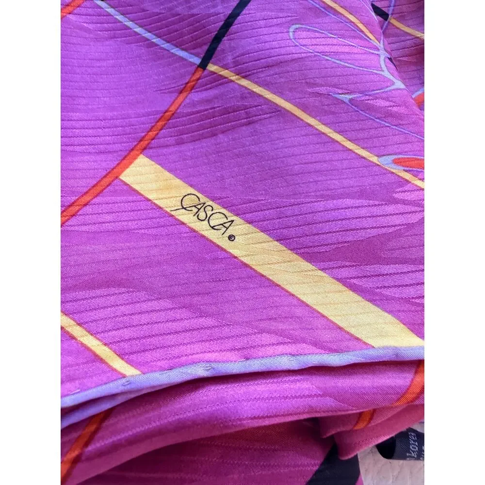 Vintage Casca for Magid 1980s Silk Scarf Abstract Floral Stripe 34x34